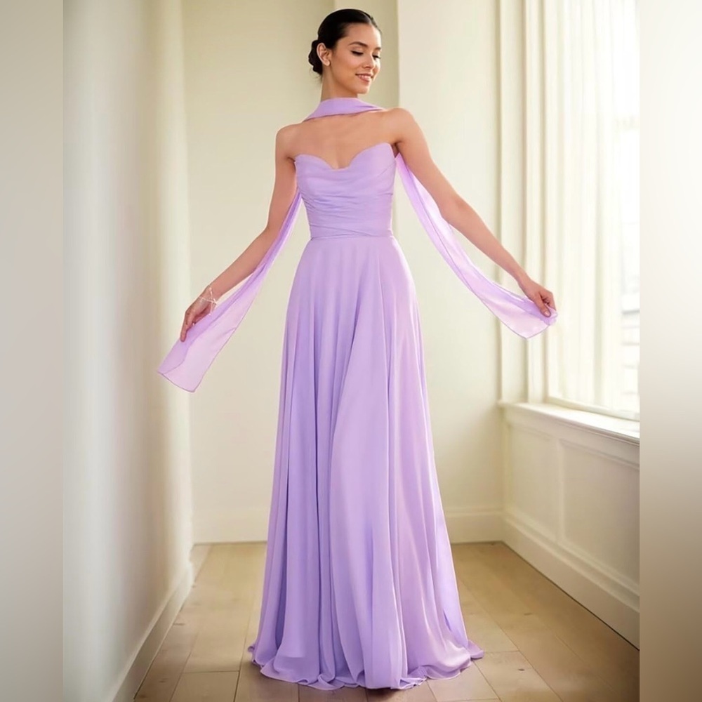 A Line Strapless Chiffon Evening Sweetheart Formal Long Elegant Gown